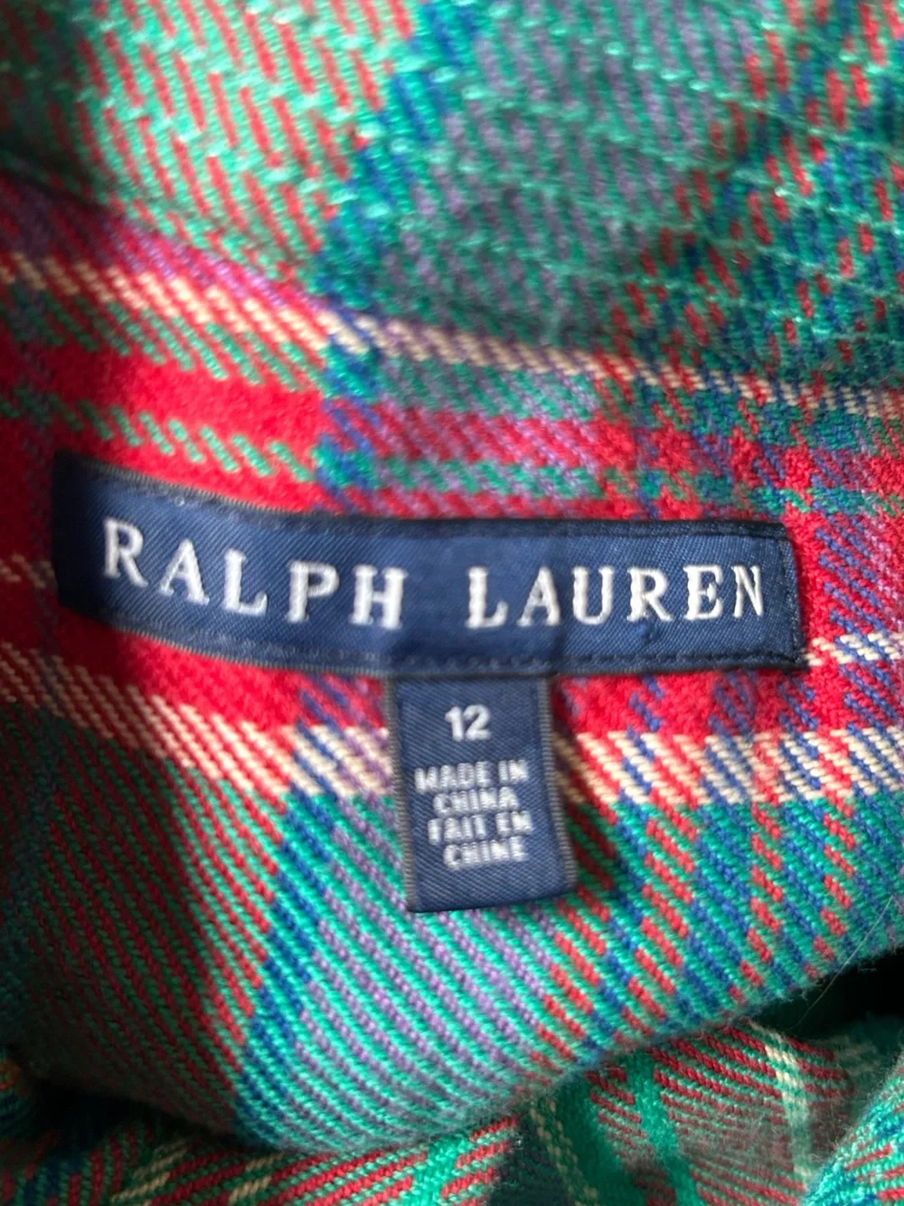 Ralph Lauren Green Plaid Flannel Button-Down Shirt Size 12
